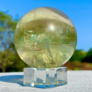 249G AAA Grade Natural Rainbow Citrine Sphere Quartz Crystal Healing Chakras - Picture 1 of 24