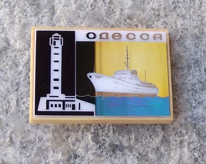 Vintage Soviet Union Russian Cruise Ship Liner Odessa Lighthouse Mirror Pin - Picture 1 of 2