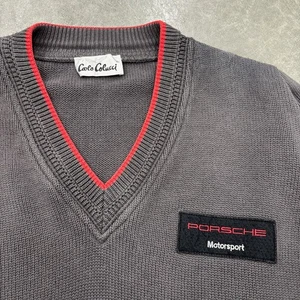 Vintage Carlo Colucci Porsche Motorsport Logo V-Neck Sweater Sz 48 XL RARE - Picture 1 of 15
