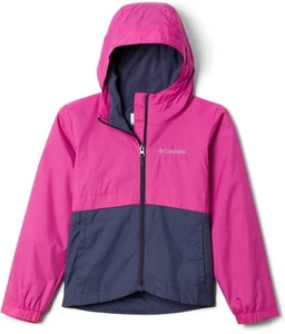 NEW Columbia Rain-Zilla Waterproof Lined Hooded Rain Jacket Pink Navy Youth 4T - Picture 1 of 14