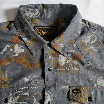 Howler Brothers H-Bar-B Snaphirt Men’s L Gray Caracara Country Pearl Snaps - Image 1 of 4