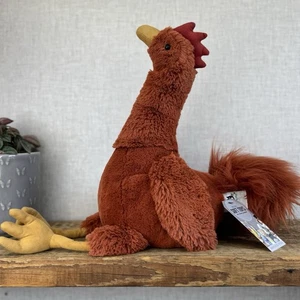 Jellycat Robbie Rooster - Red Fluffy Rooster Plush Beanie Soft Toy Chicken 12" - Picture 1 of 14