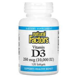 Natural Factors Vitamin D3 250 mcg 10.000 i.e & Bio-Leinsamenöl 120 Weichkapseln - Bild 1 von 1