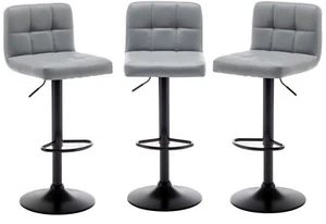 Set of 3 Grey Bar Stools, Chicago model Faux Leather, swivel, height adjustable - Picture 1 of 12