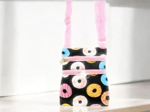 6" x 4.75" Black Colorful Donut Theme Girls Mini 2 Zipper Crossbody Side Bag - Picture 1 of 2