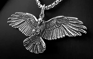Wikinger Odin Rabe Anhänger Edelstahl Halskette Adler Herren Schmuck Biker K125B - Bild 1 von 5