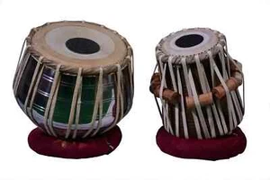 INDIAN FOLK HANDMADE INSTRUMENT STEEL BAYAN TABLA SET WITH BAG PERCUSSION 1 - Picture 1 of 9
