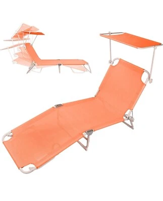 Chaise Lounge Plegable con Toldo 360° Parasol, Asa de Transporte Silla de Playa Foto 1 de 4