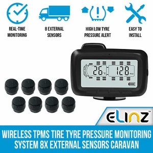 Wireless TPMS Tire Tyre Pressure Monitoring System 8x External Sensors Caravan - Picture 1 of 12