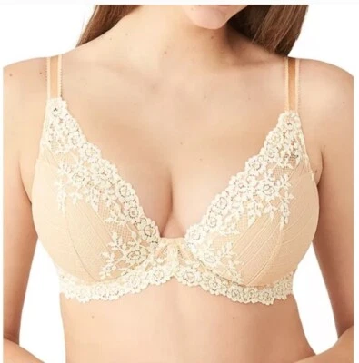 WACOAL Embrace 蕾丝轮廓聚拢文胸 32DD 裸色白色可调式钢圈新品 — 第 1/4 张图片