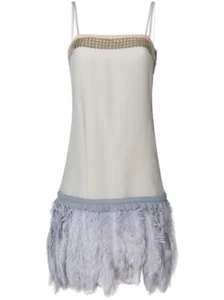 PRADA Ostrich Feather Trim Cocktail Dress IT40 - NEW - Picture 1 of 2