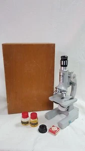 UNTESTED Nisco Zoom 1200x Vintage Japan Microscope with Wooden Box Case - Picture 1 of 24