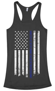 Threadrock Damen Honor Respect dünnes blaues Linienflagge Racerback Tanktop - Bild 1 von 2
