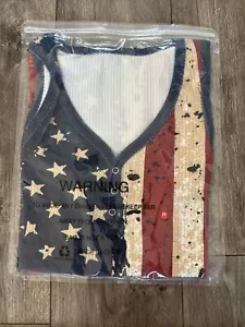 Damen-Tank amerikanische Flagge M-Knopf V-Ausschnitt bunt bedruckt ärmellos patriotisch - Bild 1 von 3