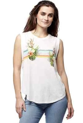 William Rast Women's Jayden Split Back Graphic Tee Shirt Tropic Stripes Size M Foto 1 de 4