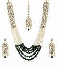 Indian Gold Bridal Wedding Bollywood Kundan Pearl Rani Haar Necklace Green Set