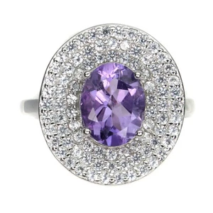 925 Anello Argento Sterling Ovale Ametista 9x7mm Topazio Gemma Gioielli Misura 6 - Foto 1 di 9