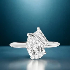 Anillo Toi Et Moi de oro blanco de 14 k 1,70 quilates corte pera diamante cultivado en laboratorio certificado IGI - Imagen 1 de 10
