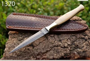 Handmade Damascus Steel Double-edged Hunting Throwing Dagger Knife Camel Bone - Picture 1 of 3