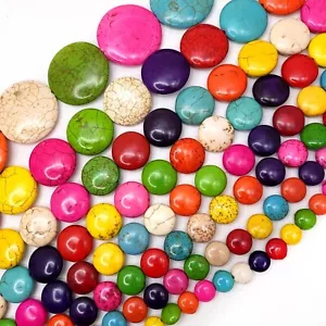 Regenbogen Münzscheibe flache runde Perle Howlite Magnesit Türkis 10 12 14 16 20 25 - Bild 1 von 19