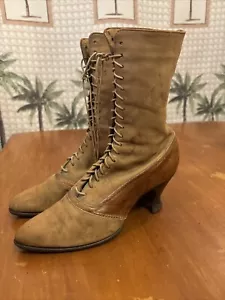 Zapatos de cuero antiguos victorianos eduardianos para mujer botas tacón alto de madera de encaje - Imagen 1 de 22