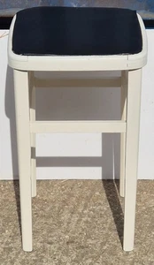 Taburete de cocina retro blanco haya años 60 80 cojín de asiento de vinilo negro 53 cm de alto - Imagen 1 de 6
