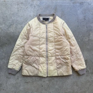 Vintage Military Hunting Convertible Quilted Liner Jacket Cream Green Medium Zip - Picture 1 of 15