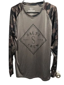 Mens Largr Salty Crew Dark Gray Long Sleeve Premium Technical Tee Sink Swim - Picture 1 of 3