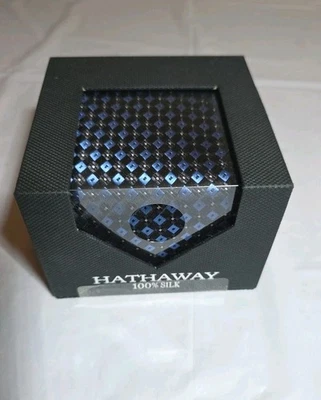 Hathaway Luxury Tie  Blue/blk Basketweave Pattern Woven Silk Necktie - Image 1 of 4