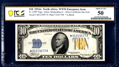 1934 A💲10  S/C   NORTH AFRICA   🌟 STAR NOTE 🌟 Fr-2309*    PCGS  50 - Image 1 of 4