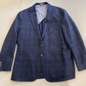 Peter Millar Mens Sport Coat Blazer XL Blue Check Window Pane Wool Unconstructed - Picture 1 of 9