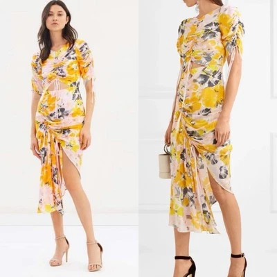 Vestido midi asimétrico floral azafrán Alice McCall Soiree para mujer 6 usado en excelente estado Foto 1 de 4