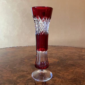 Vintage Val St Lambert Crystal Belgium Ruby Red Depose Vase - Imagen 1 de 3