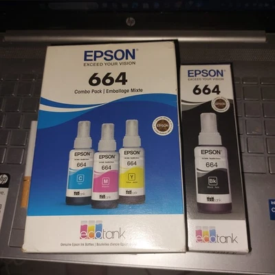 Epson Genuine 664 Color Ink  Cyan Magenta Yellow Black New! EXP 2022 and 2024 - Image 1 of 2