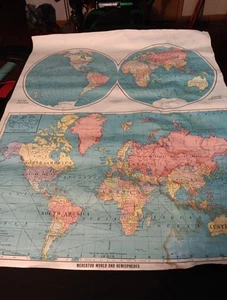 Vintage 1960er Weltkarte - Mercator & Hemisphären von Cram/Campbell, Leinwand 40x48" - Bild 1 von 16