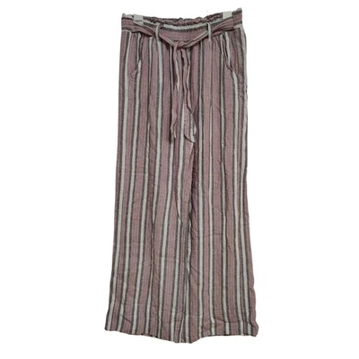 Pantalones JOLT Mujer Pierna Ancha Bolsa de Papel Pequeños Rojo Gris Rayas Mezcla de Lino Cintura Corbata Foto 1 de 4