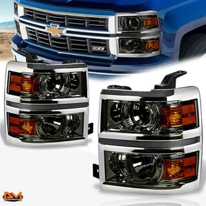 For 14-15 Chevy Silverado Projector Headlight/Lamp Smoked Lens Amber Corner Pair - Picture 1 of 6