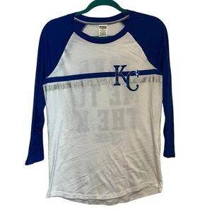 PINK Victoria’s Secret KC Royals Shirt Blue White Sequin Logo MLB Size M 3/4 - Picture 1 of 4