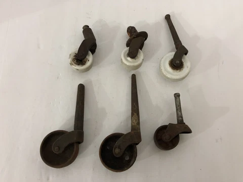 Vintage Lot Of 6 Porcelain & Cast Iron Casters Cover