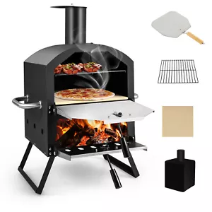 Horno de pizza de 2 capas parrilla de leña para pizza exterior pizzera con cubierta impermeable - Imagen 1 de 10