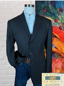Joseph Abboud 44L Mens Charcoal Gray Gold Plaid Blazer Sport Coat Jacket - Picture 1 of 14