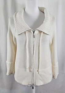 White House Black Market Womens Full Zip Sweater Ivory Cotton Acrylic Small - Picture 1 of 6
