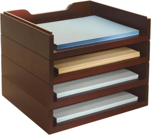 Stacking Wood Desk Organizers with 4 Letter Tray Kit, Mahogany (WK6-MA) - Picture 1 of 1