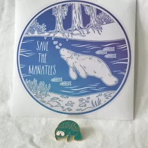SAVE the MANATEES 5" Car Sticker + PIN ~ Vinyl Car Window Bumper Decal FLORIDA - Picture 1 of 8