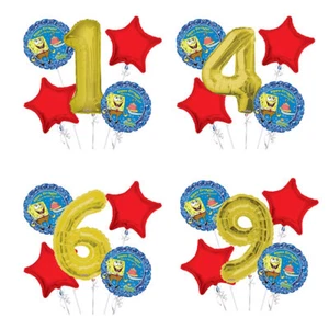 Sponge Bob 1-9 Balloon Bouquet 5 pcs Boys Birthday Party - Picture 1 of 10