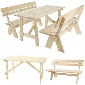 Gartentischgarnitur Oslo 148cm Tisch 2x Bank Gastronomie massiv natur - Bild 1 von 13