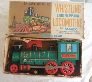 Vtg MARX Whistling toy Locomotive train Pressed Steel W/ Box tin - Picture 1 of 10