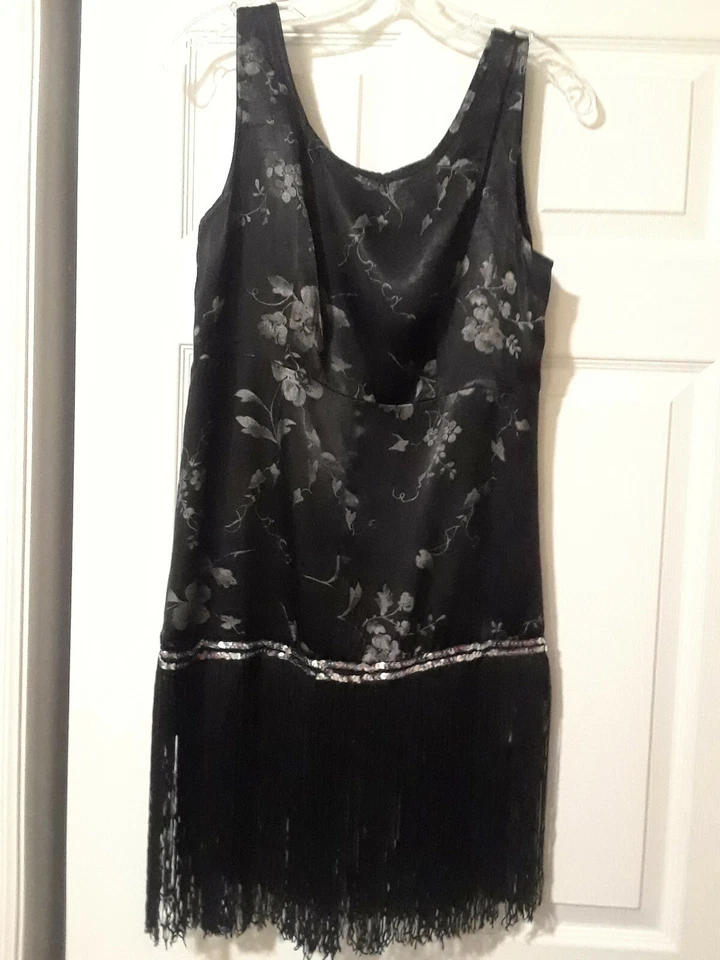 Vestido Aleta Negro y Plata - Talla 10, Largo 34" Disfraz Mtching Tocado Foto 1 de 4