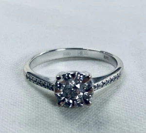 EPL Diamond Ring- 14kt White Gold Cluster Ring- Size 7.5 - Picture 1 of 12