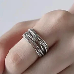 The Boho Weave Ring wide band adjustable in 925 silver - Picture 1 of 7